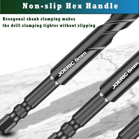 JOERIC 6mm masonry drill bits set with hex shanks, angled close-up view