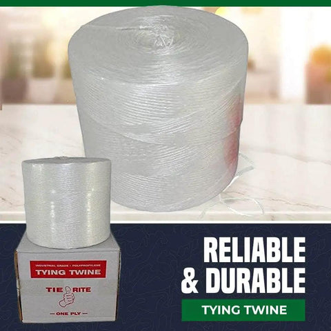 Heavy Duty Polypropylene Tie Twine For Bundling And Packing, Weather Resistant Pull Line, 156 Lb Tensile Strength, 1 Ply, 6300 Ft, White, Cardboard Carton Included, Great For Home, Garage, Farm, And Workshop displayed on cardboard box