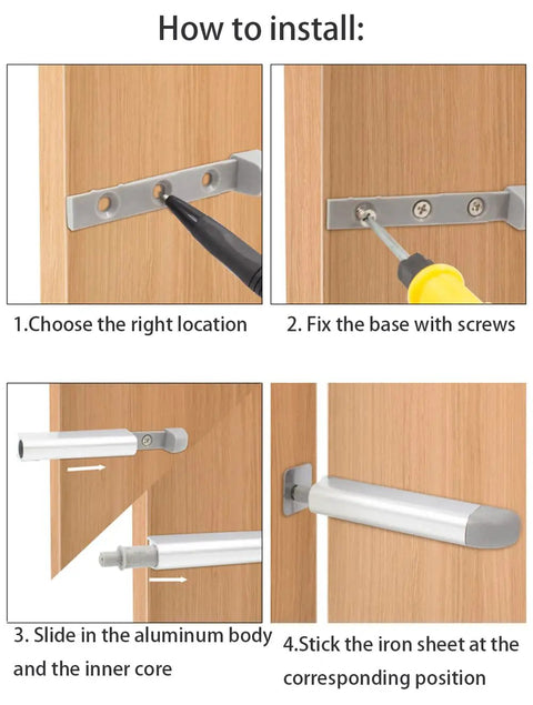 Installation guide for Real Deal Touch To Open Cabinet Hardware with steps for using spring loaded magnetic door catches.
