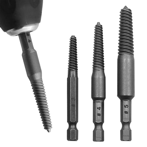 Heavy Duty Bolt Extractor Kit With Fluted Shank Design For Stripped Screws And Damaged Fasteners That Grip Tighter Under Torque To Save Your Bones When Removing Tough Rusty Steel Studs, Socket Heads, And Frozen Hardware Fast And Easy Without Breaking A, black steel extractor bits #3 #4 #5