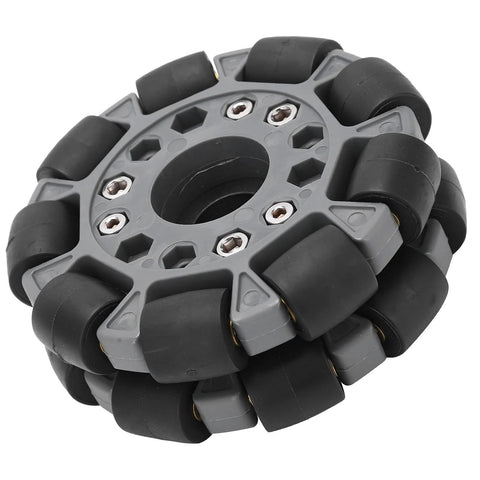 100mm double plastic omni-directional wheel with rubber rollers, grey hub and black rollers