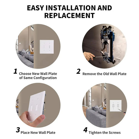 Tutorial for 2-Gang Decorator Double Switch Plate Cover White 4-Pack With Screws installation and replacement steps.