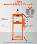 Hustle With This Bad Boy: Vevor 20 Ton Hydraulic Shop Press, Heavy Duty H-Frame with adjustable height worktable and specs.