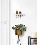Rustic Wall Key Holder With Four Heavy Duty Hooks And A Floating Farmhouse Shelf, Wall Mounted Mail And Keys Organizer In White for entryway