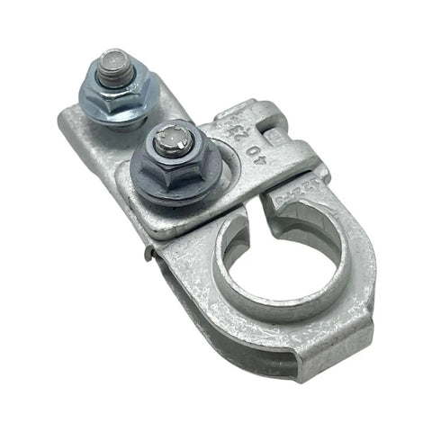 Heavy Duty Positive Battery Terminal End Connector For Hyundai Kia Lexus 919803X010 with two bolts for secure attachment.