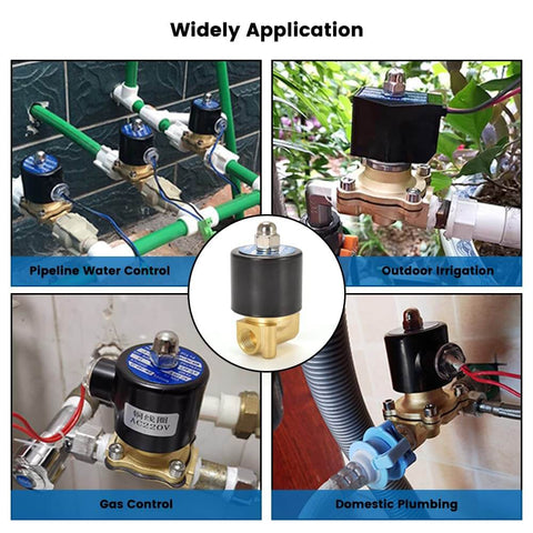 Brass Electric Solenoid Valve 12V Quarter Inch Port Normally Closed For Water Air Gas Fuel Oil applications images collage