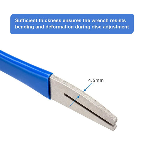 Close-up of Rotor Truing Fork for Bicycle Disc Brake Alignment with Anti Slip Handle, showing 4.5mm stainless steel thickness.