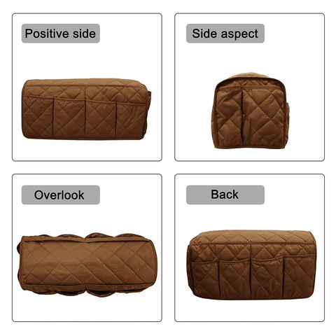 Armchair Caddy With 14 Pockets Waterproof Non Slip Sofa Armrest Organizer Quilted Cotton Multi-view in Coffee Color