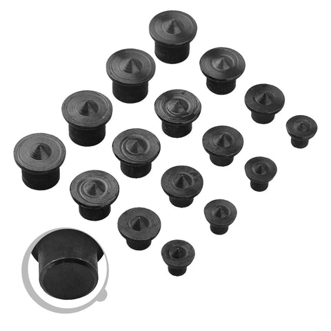 16 Piece Dowel Center Point Set For Woodworking, Steel Marking Points arranged showing sizes for precise drill hole alignment