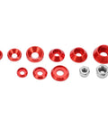 Premium Aluminum CNC Machined RC Screw Washer Kit With Flat Cup Head Washers And Nuts, Red Anodized, for 1/10 & 1/8 Scale RC Cars