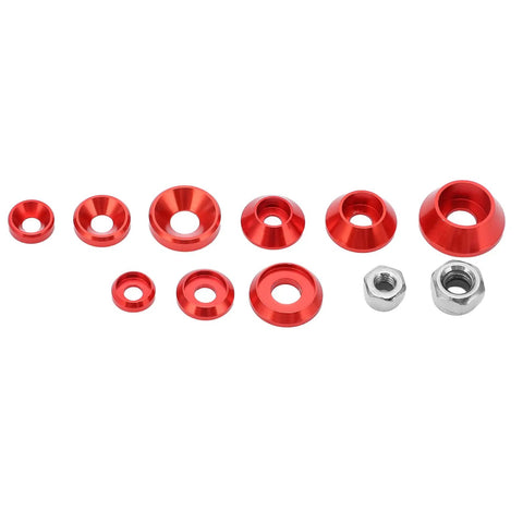 Premium Aluminum CNC Machined RC Screw Washer Kit With Flat Cup Head Washers And Nuts, Red Anodized, for 1/10 & 1/8 Scale RC Cars