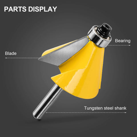 Three Piece Chamfer Router Bit Set For Woodworking, One Quarter Inch Shank, One Inch Cutting Length, Angles 15, 22.5, And 30 Degrees