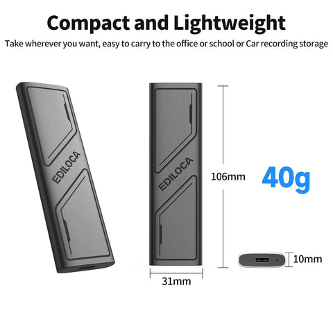 EP1000 1TB Portable External SSD Drive with USB C viewed from various angles showing size and lightweight design