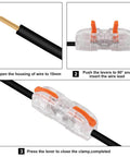 34 Piece Quick Connect Electrical Splicing Wire Connector Kit With Transparent Lever Connectors And Compact Inline Splices shown in use.