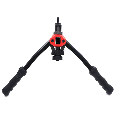 Hand Nut Riveter Kit With Quick Change Head, 330mm Reach, Rivnut Tool for Thread Setting, front view, carbon steel construction.