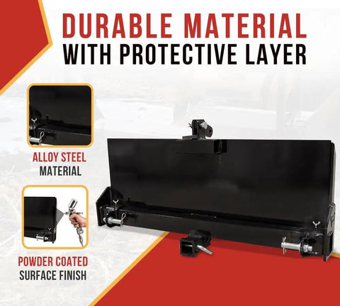 Universal 3 Point Attachment Adapter With Adjustable Lift Arms From 8 To 43 Inches, powder coated alloy steel, skid steers, loaders, tractors