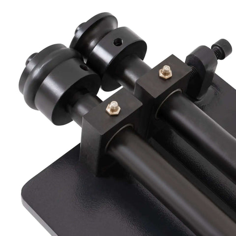 Close-up view of Bead Roller For Sheet Metal Fabrication With Six Dies Carbon Steel Roller Tool Hand Crank Forming Machine.