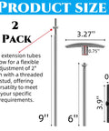 Diagram showing Two Pack RV Waste Valve Handle Replacement Kit with adjustable 6 inch and 9 inch tubes, universal fit specifications.