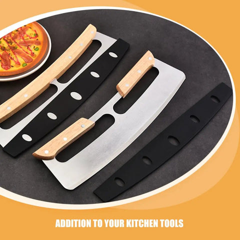10 Piece Pizza Cutter Edge Guards And Knife Protectors With Half Round Plastic Cover On Black Surface, Top View