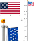 20 Ft Aluminum Flag Pole Kit Yard Ready Sectional For Outdoor Use With 1.2mm Thick Walls Built To Last Rust Proof And Weather Ready Up To 33 MPH Wind Gold Ball Topper 3x5 Flag Compatible Residential Garden Flagpole