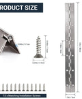 Super Solid 12 Inch Stainless Steel Piano Hinge With Pre Drilled Holes And Screw Kit measurements and installation screws displayed.