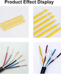 Heavy Duty Digital Wire Stripper Twister Tool with Adjustable V Blade showing yellow wire ends and stripped multi-colored wires.