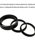 Carburetor Intake Manifold Gasket Seal Kit For Big Twin Bikes 1990 To 2006 And Sportster XL 883 XLH 1200 1988 To 2006 Electra Glide Black Rubber Lower Seals Set Replacement OEM HD Parts, showing three black rubber seals.