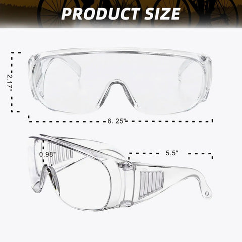 Boss Level Anti Fog Safety Glasses 10 Pack Impact Resistant Over Frames with size measurements shown for labs and shop work.