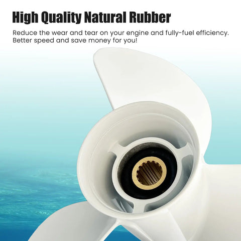 Close-up of Aluminum Outboard Propeller Set For 50 To 130HP Boats With 15 Spline Right Hand 3 Blade Includes Four Size Options