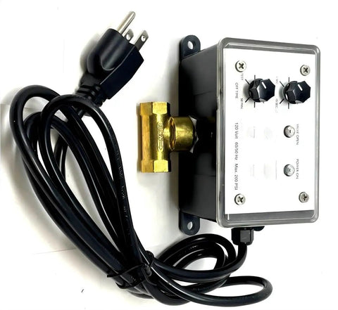 Top Shelf Electric Air Compressor Tank Drain Valve Designed To Kick Rust And Gunk Out Of Receivers With Timer Control 1/4 Npt 120 Volt Nema 4 wall mount unit with valves and wiring.