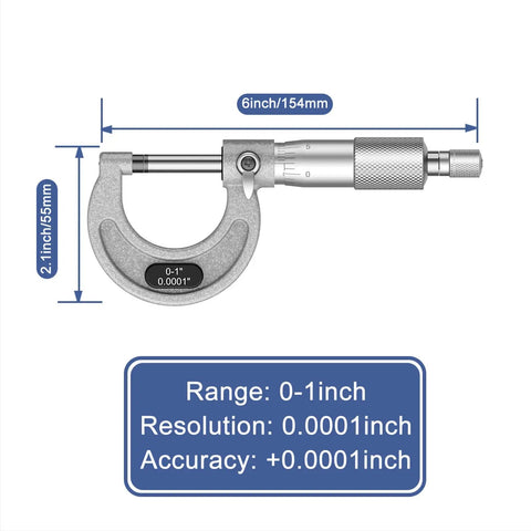 Pro Grade Outside Micrometer Set With Four 0-1 Inch, 1-2 Inch, 2-3 Inch, 3-4 Inch Ranges, 0.0001 Inch Graduation, Alloy Tools