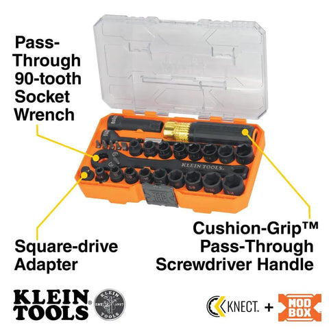Pass Through Impact Socket Set With Three Eighths Inch Drive And Twenty Eight Piece Kit Featuring SAE And Metric Sockets