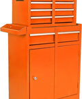 Heavy Duty Tool Cart With Five Drawers On Wheels, Tool Chest Organizer For Garage, Shop And Warehouse Use, Locking Drawers For Security, Tough As Nails Orange Mobile Toolbox with side desktop and lockable sections.
