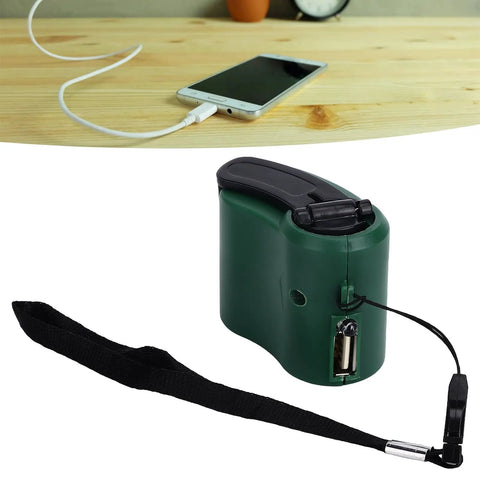 USB Hand Crank Charger Dynamo Power Bank For Outdoor Adventures, 5.5V 600mA Emergency Portable Charger on table