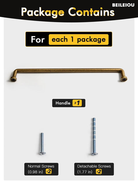 10 Inch Cabinet Bar Pulls With Antique Brass Finish 256mm Hole Centers Set Of 2, includes screws package contents