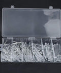 Heavy Duty Split Pin Assortment Kit With 556 Rust Resistant Cotter Pins In Various Sizes For Industrial Machinery And Workshop Projects Inside Large Storage Case, organized in a clear box.