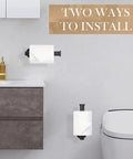 Bathroom showcase with two installation options of the Self Adhesive Toilet Paper Holder Wall Mount Matte Black Stainless Steel SUS 304