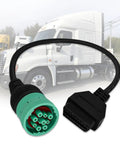 9 Pin To 16 Pin OBD2 Adapter Cable For Heavy Duty Trucks And Commercial Vehicles, Green J1939 Connector Plug with truck backdrop