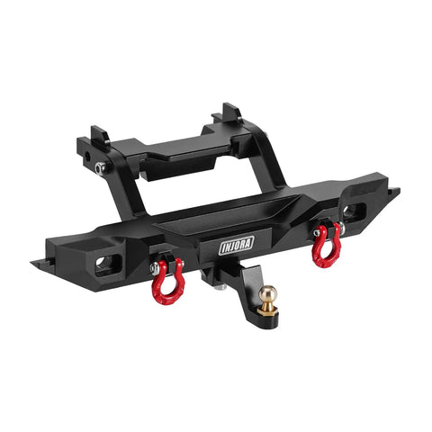 Aluminum RC Bumper Set For 1/18 TRX4M Defender, CNC Front 37G And Rear 26G Bumpers With LED Lights, Removable Tow Hitch, black finish