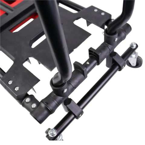 Heavy Duty Folding Hand Truck Dolly Cart For Moving And Hauling, Shopping, Travel And Office Use, Portable Sturdy Easy Fold With Comfy Rubber Handle, Wide Capacity, Quick Storage, Durable Steel Frame, black steel frame close-up