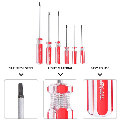 Triangle Head Screwdriver Set 6 Piece Lightweight Alloy Steel Hand Tools Red Go To DIY Home Repair Kit For Quick Fixes Multi Purpose Screwdrivers For Household And Repair Projects, 6-piece red set