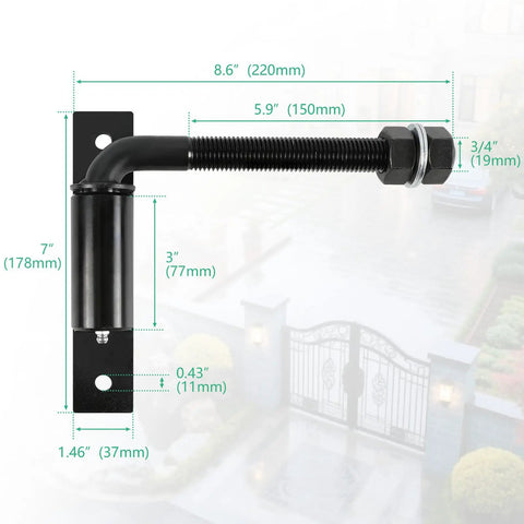 Heavy Duty Bolt On 7 Inch J Bolt Gate Hinges 4 Pack No Welding Required Lubricated Ball Bearing Hinge For Large Driveway Gates Up To 1100 Lbs Easy Install And Sag Prevention Industrial Grade; black 7-inch bolt-on J-bolt hinge with measurements