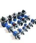 Universal Changeover Power Transfer Switch, 2 Position 8 Terminal Rotary Cam Selector, visible group view, blue insulated housing