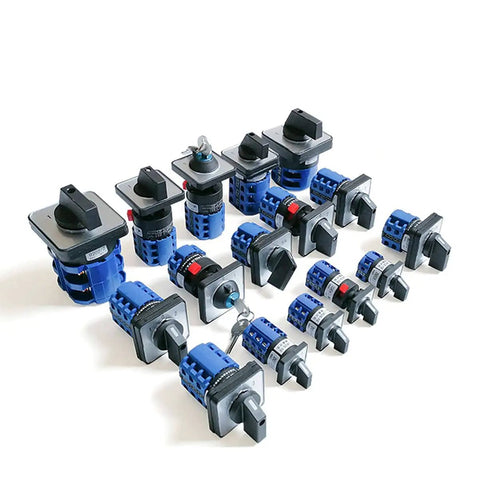 Universal Changeover Power Transfer Switch, 2 Position 8 Terminal Rotary Cam Selector, visible group view, blue insulated housing