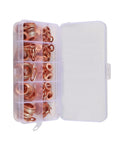 Kickass 100 Piece Copper Flat Washer Gasket Assortment Kit With Purple Copper Sealing Rings Perfect For Sump Automotive And Hydraulic Electrical Systems Top Tier Heat Resistance Stored Neat Inside Organizer Box Great Tool For Mechanics And Homeowners, copper washers in organizer case