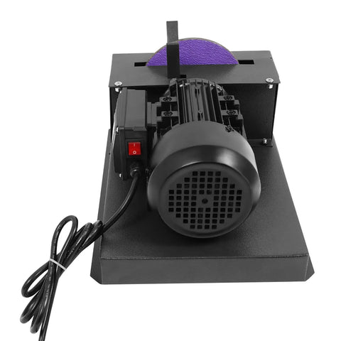 Heavy Duty Bench Mount Lawn Mower Blade Sharpener With A Rock Solid Seven Inch Ceramic Grinding Wheel And Five Hundred Watt Motor showing motor and grinding wheel.