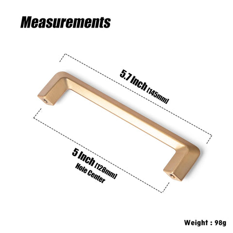 Champagne Bronze Zinc Alloy Cabinet Handle 5 Inch Center To Center 128mm with measurements displayed