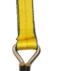 Close-up of double J hook on Premium Ratchet Tie Down Strap With Aluminum Handle And Double J Hook, 2 Inch By 30 Foot for trailers.