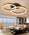 Modern 2 Ring LED Flush Mount Ceiling Light With 40W Power, Adjustable Color Temperature 3000K 4000K 6500K, Sleek Dope Black Finish in living room setting