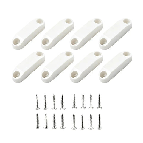 Magnetic Baggage Door Catches And Camper Cabinet Holder With Self Adhesive Backing Keeps Doors And Drawers Closed On Rough Roads No Drilling Required Heavy Duty Magnetic Latch For Storage Cabinets, eight white pieces with screws